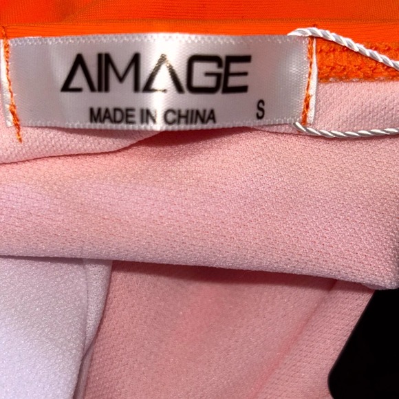 AI'MAGE Orange One Piece Swimsuit Womens Small Tummy Control Ruffle Strap - Picture 5 of 7